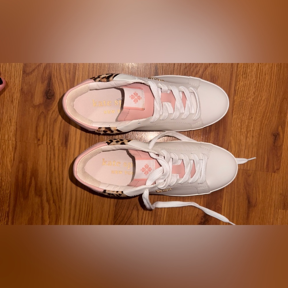 Kate Spade White Sneakers with Brown (new) size 7.5